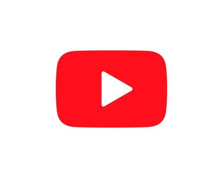 Red play button icon on a white background.